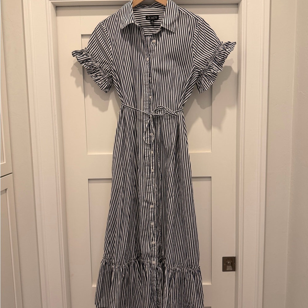 J. Crew Navy and White Striped Maxi Shirt Dress